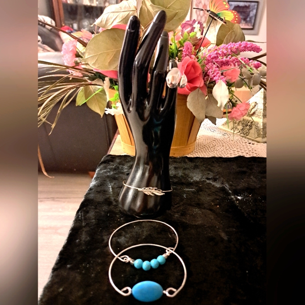Elegant Silver and Blue, Costume Jewelery, Women's Bracelet Triplpe Set